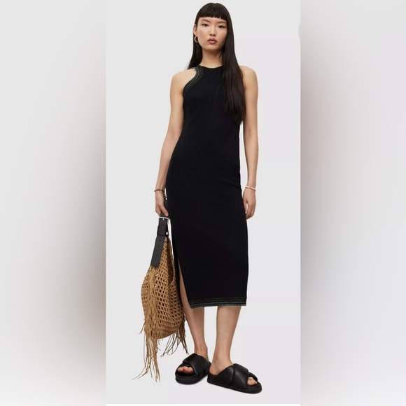 AllSaints Mako Crochet Midi Dress Size 2 - Picture 5 of 7